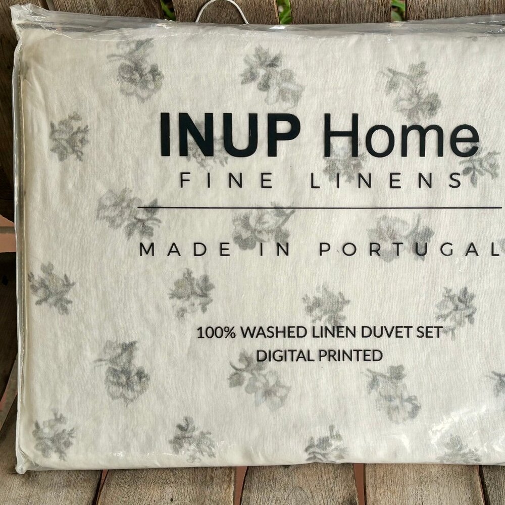 3-pc INUP HOME Floral Digital Printed Queen Size Linen Duvet Cover Set